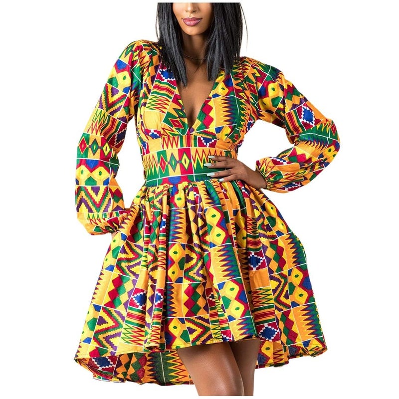 Mocure African Dashiki Printing Dress Long Sleeve A Line Swing Dresses - Image 3